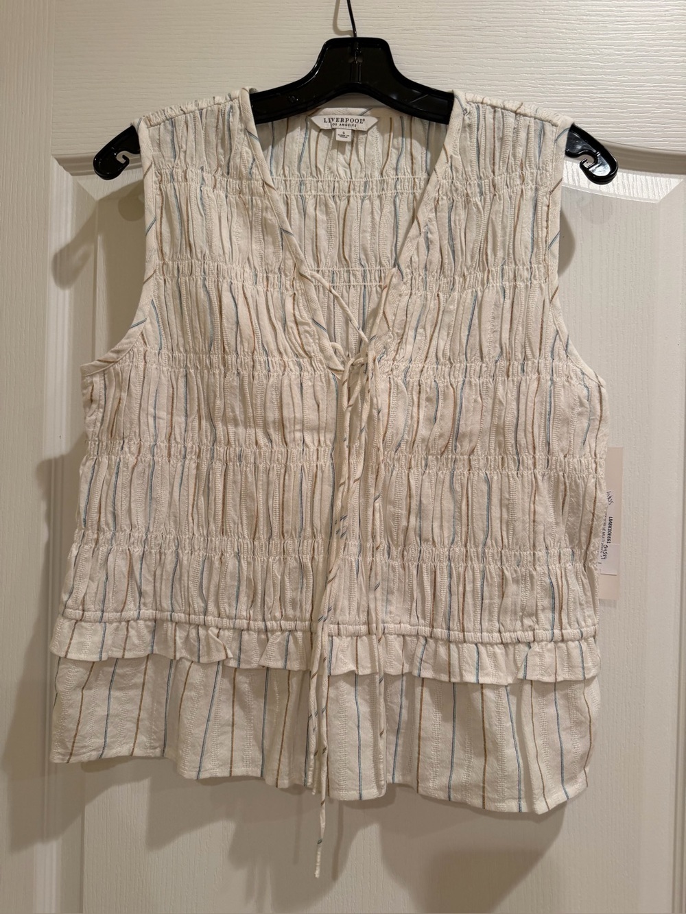 Liverpool cream multi Striped Sleeveless Smocked Top